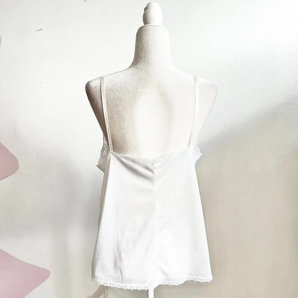 Vintage White Lace Trim Tank Top,‎ Coquette Balletcore Y2K Lingerie Bridal Large